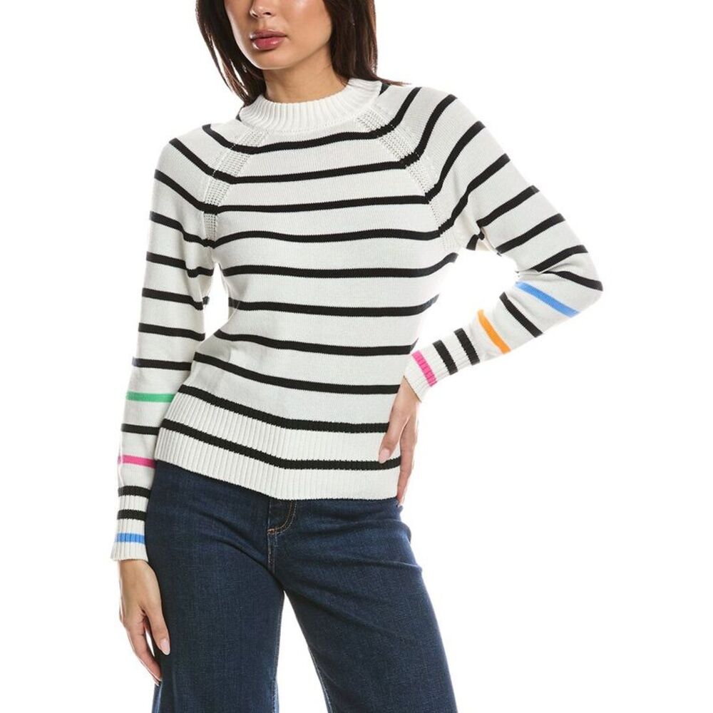 Wispr Womens  Liberty Stripe Crewneck Sweater, Ivory